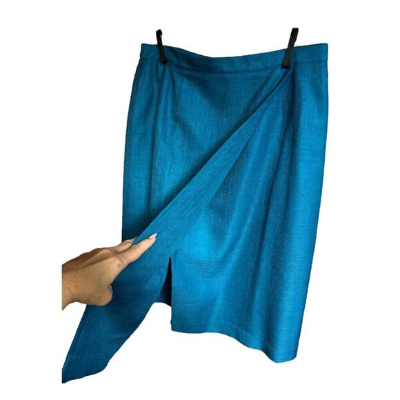 Sag Harbor Suit Womens 2 Piece Skirt Suit Peacock Deep Aqua Textured Size 14P - Picture 8 of 16